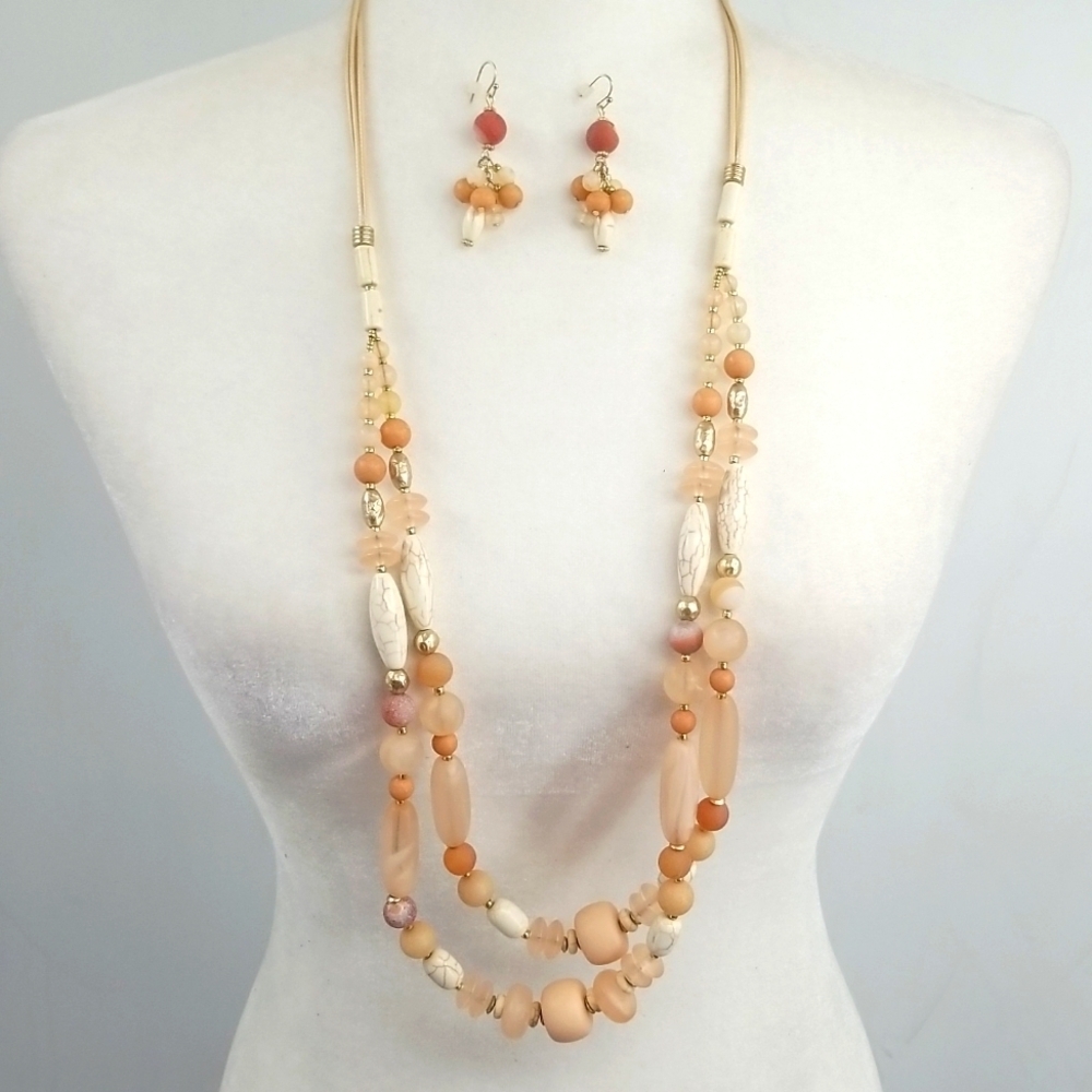 Chico's Necklace & Drop Earrings‎ Bundle Set Peachy Cream Fem Soft Dainty Office